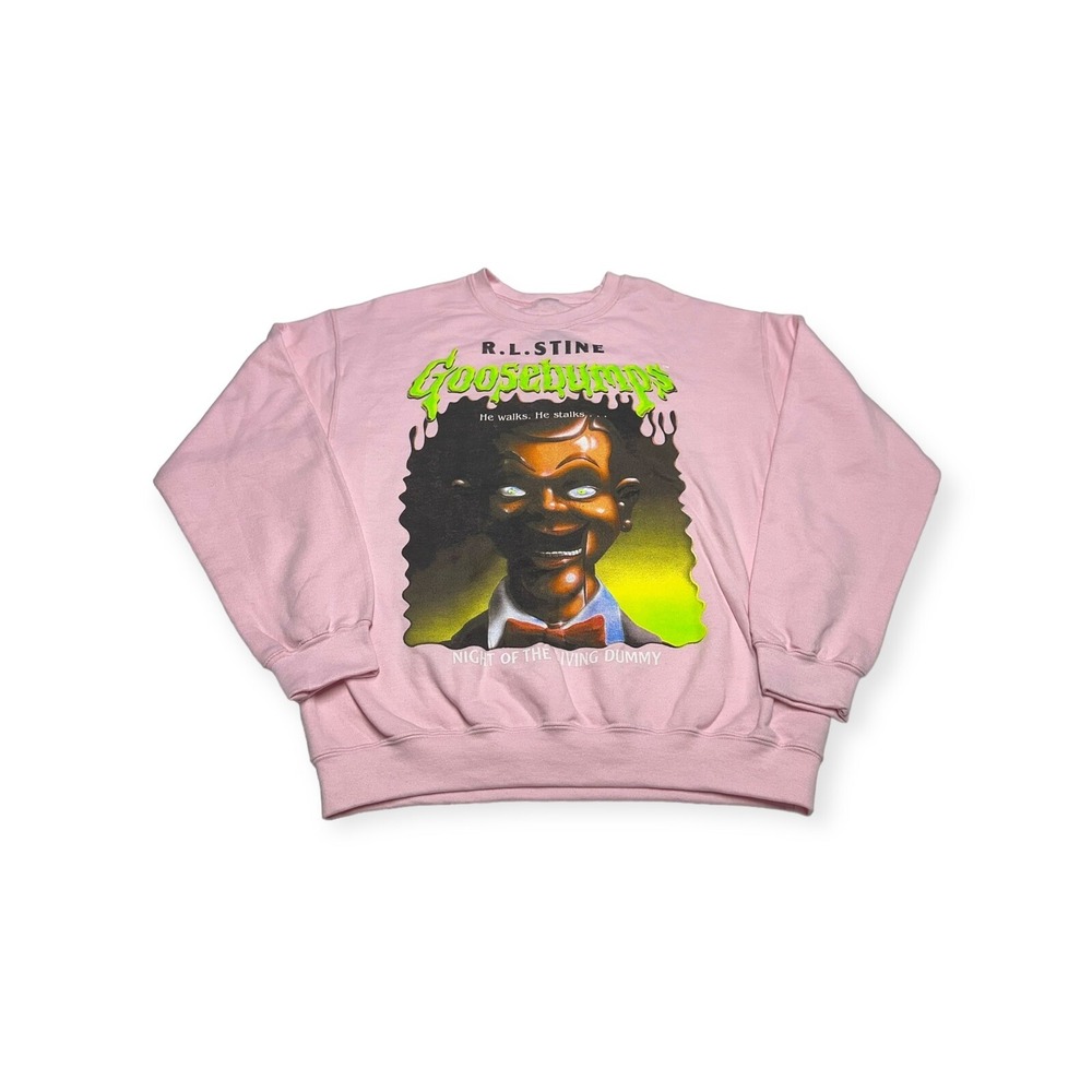 NWOT Men's Goosebumps Pink Graphic Crewneck Sweatshirt Pullover RL Stine Size M